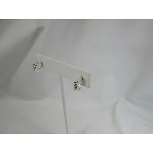 Vintage Silvertone Huggie Pierced Earring Hoop Silver Tone 52181 - Picture 5 of 7